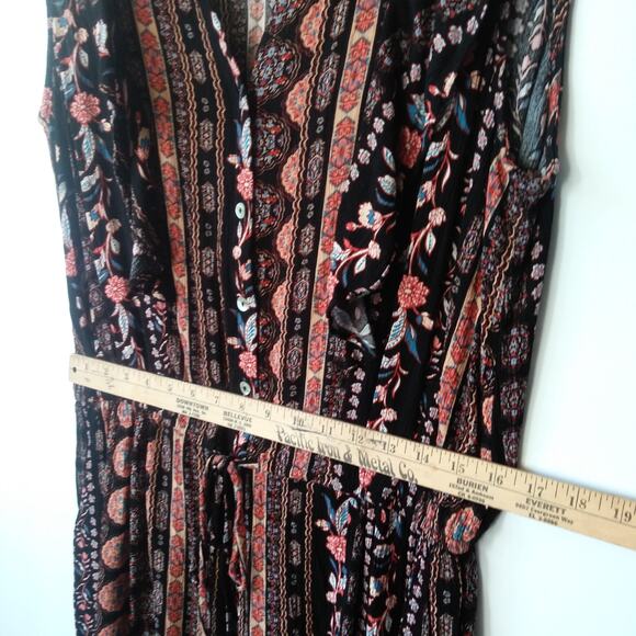 Lily Rose Womens 1X Romper Playsuit Boho Floral Ruffle Drawstring Waist Pockets - Picture 11 of 13